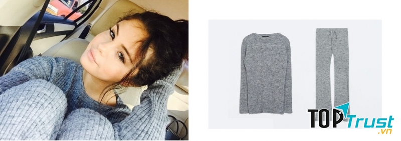 Selena Gomez khiến nhiều fan trầm trồ khi mix đồ theo phong cách len-chồng-len thời thượng. Set đồ của Zara này có giá 59,99$ (~ 1,3 triệu VNĐ) cho mỗi item