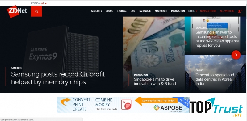 Giao diện trang web ZDNet.com