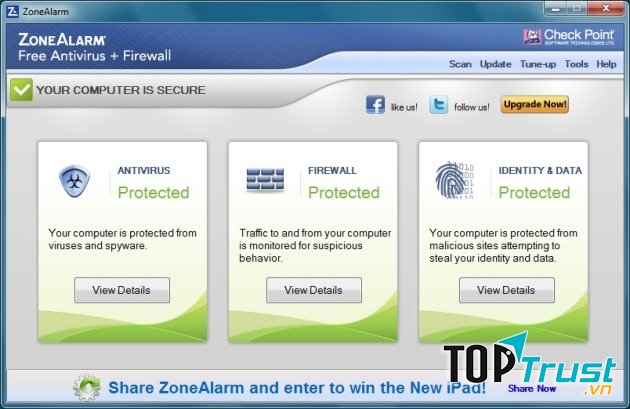 Giao diện của Zone Alarm