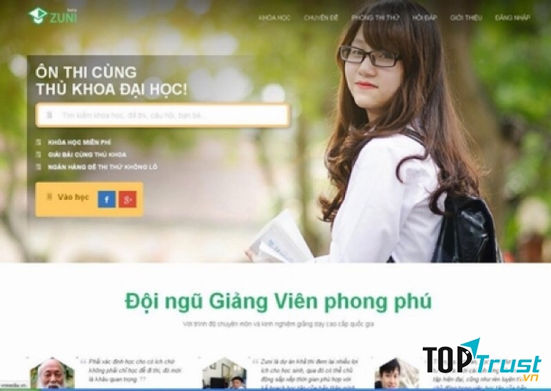 Website luyện thi đại học Zuni.vn