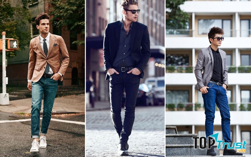 Cách phối áo vest nam với quần jean