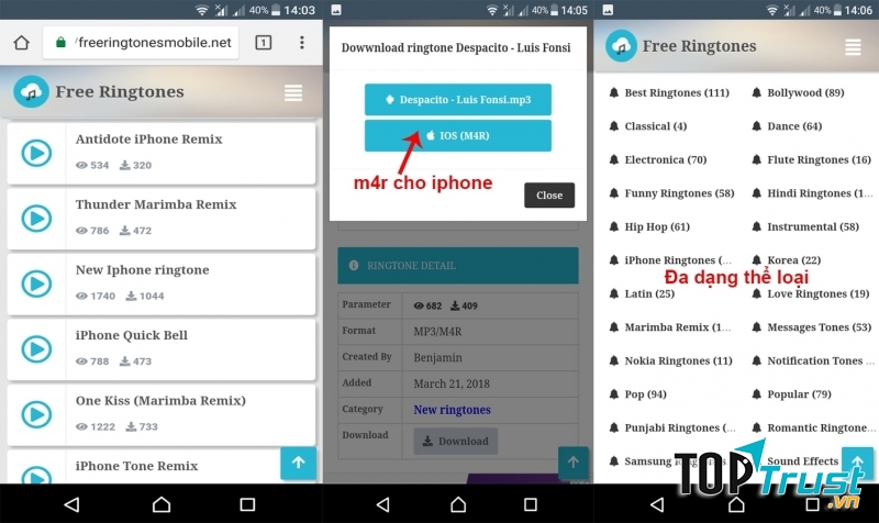 Trang web tải nhạc chuông miễn phí tốt nhất 2018